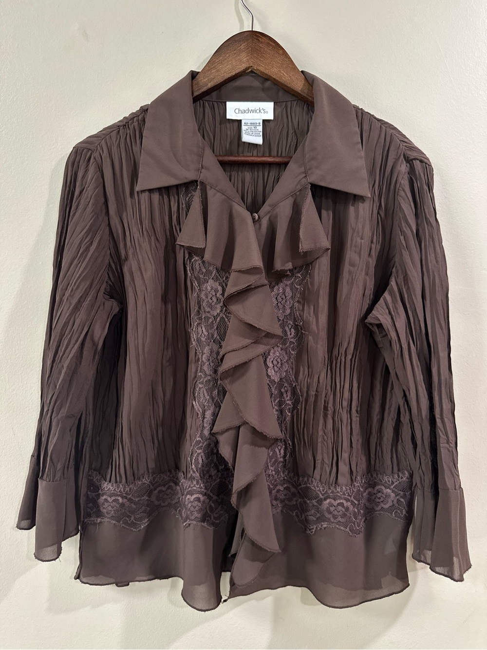 Vintage Chadwick’s Boston Crinkle Plissé Ruffle Blouse Y2K Fairycore Whimsigoth